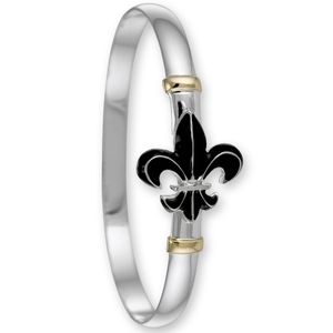 Fleur De Lis Enamel Hook Bracelet - Sterling Silver & 14K 6mm 6.5 Inch