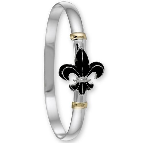 Fleur De Lis Enamel Hook Bracelet - Sterling Silver & 14K 6mm 7.5 Inch