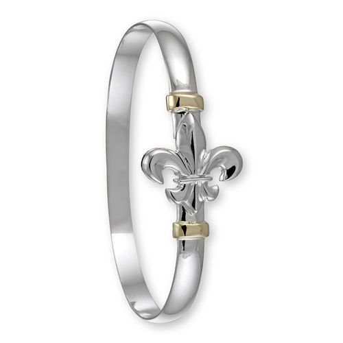Fleur De Lis Hook Bracelet - Sterling Silver & 14K Gold 4mm 6.5 Inch