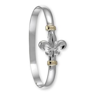 Fleur De Lis Hook Bracelet - Sterling Silver & 14K Gold 4mm 6.5 Inch