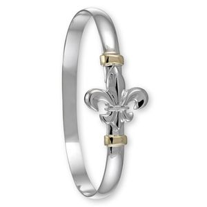 Fleur De Lis Hook Bracelet - Sterling Silver & 14K Gold 6mm 6.5 Inch