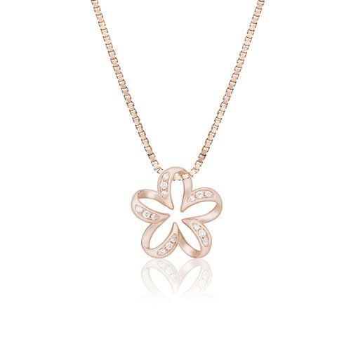 Floating Plumeria Diamond Pendant 13mm, Hawaiian Inspired Pendant, PCP-0055/RG