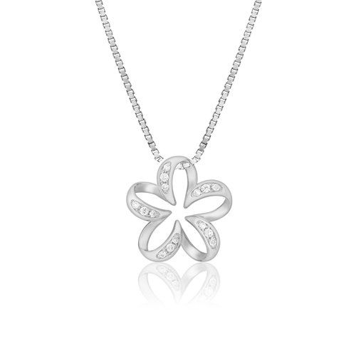 Floating Plumeria Diamond Pendant 15mm, Hawaiian Inspired  Pendant, PCP-0056/ WG