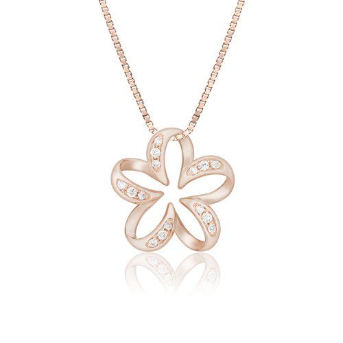 Floating Plumeria Diamond Pendant 18mm, Hawaiian Inspired Pendant, PCP-0057/RG
