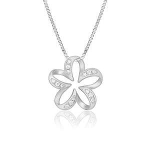 Floating Plumeria Diamond Pendant 18mm, Hawaiian Inspired Pendant, PCP-0057/ WG