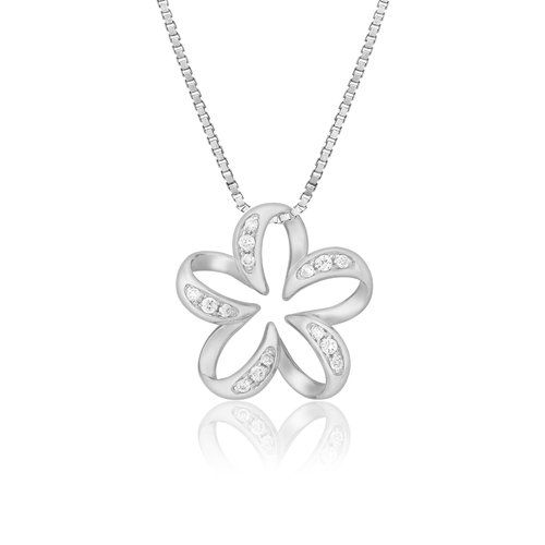 Floating Plumeria Diamond Pendant 18mm, Hawaiian Inspired  Pendant, PCP-0057/ WG