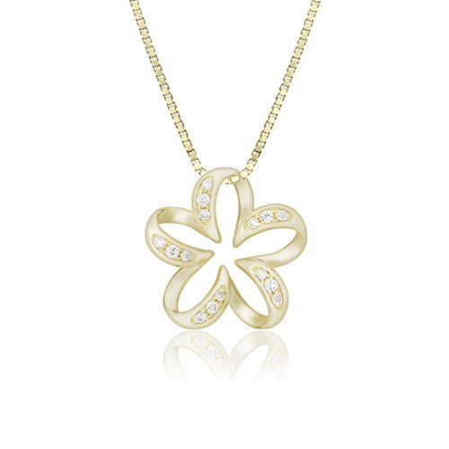 Floating Plumeria Diamond Pendant 18mm, Hawaiian Inspired Pendant, PCP-0057/ YG