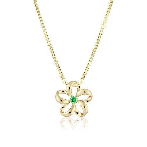 Floating Plumeria Green Emerald Pendant 13mm, Hawaiian Inspired Pendant, PCP-0090E