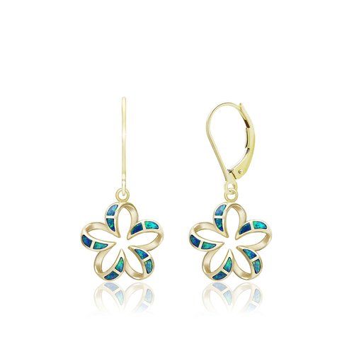 Floating Plumeria Opal Leverback Earrings, Hawaiian Inspired  Earrings, PCE-0048