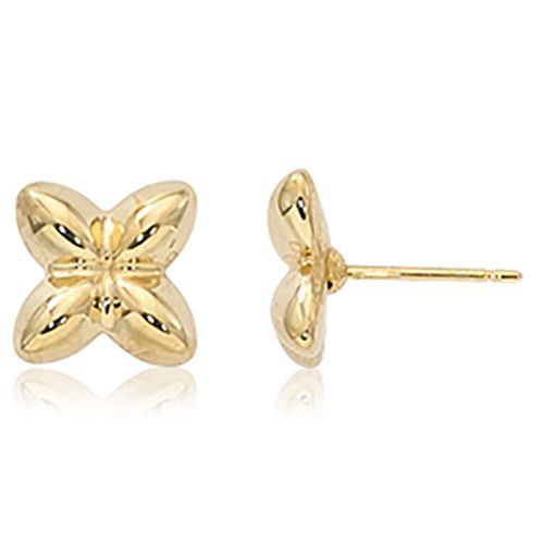 Fluer De Lis Flower Stud Earrings - 14K Yellow Gold