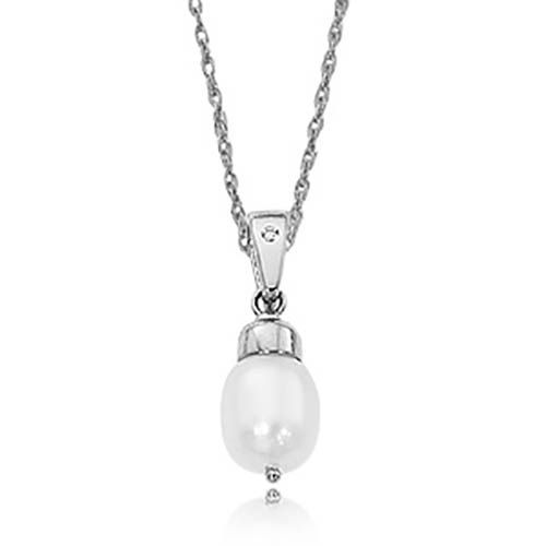 Fresh Water Pearl & Diamond Pendant - Sterling Silver