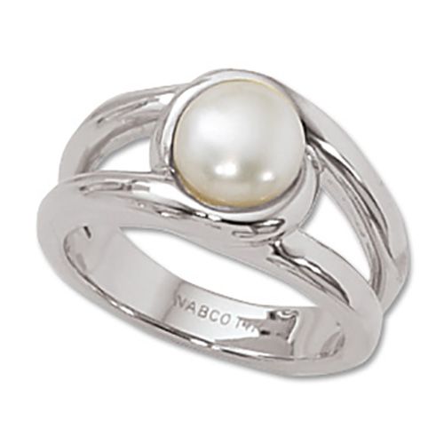 Freshwater Button Pearl Ring - 14K White Gold Size 7