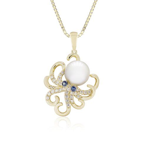 Freshwater Pearl Octopus Diamond Pendant, Hawaiian Inspired Pendant, SOP-36106
