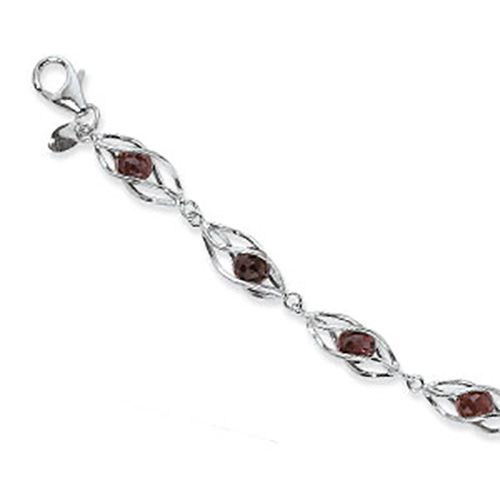 Garnet Cage Bracelet - Sterling Silver 7.375 Inch