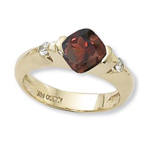 Garnet & Diamond Ring - 14K Yellow Gold Size 7 - 70825GA