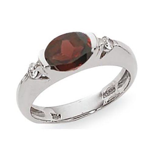 Garnet & Diamond Ring - Sterling Silver Size 7 - 70824GA-SS