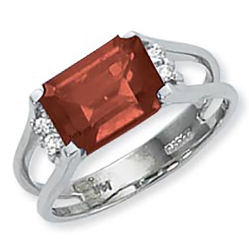 Garnet & Diamonds Ring - Sterling Silver Size 7