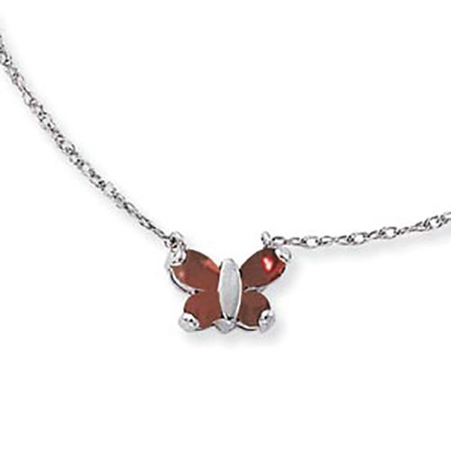 Garnet Pendant With Chain - 14K White Gold