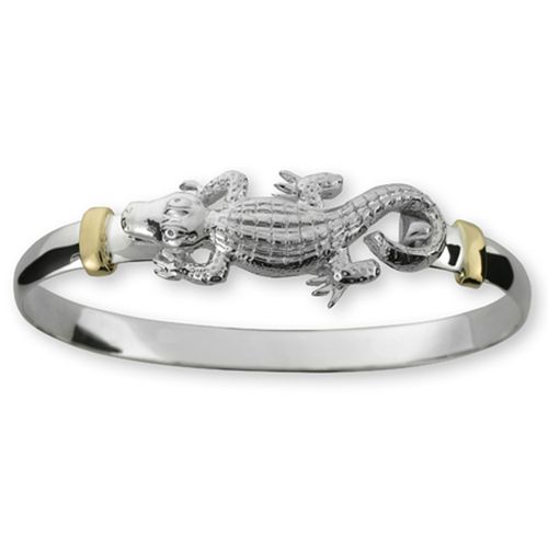 Gator Hook Bracelet - Sterling Silver & 14K Gold 6mm 7.0 Inch