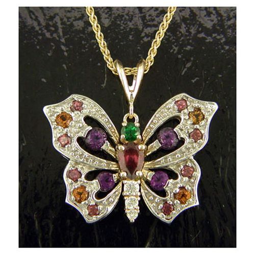 Gemstone Diamond Butterfly Pendant - 14K Gold  - SD-FGP612