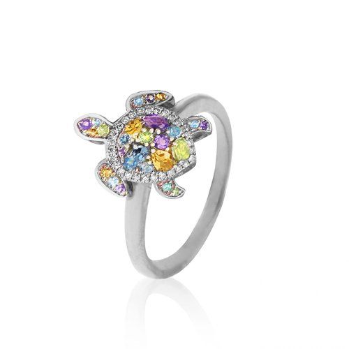Gemstone Turtle Ring, Hawaiian Inspired  Ring, STR-35618/ WG