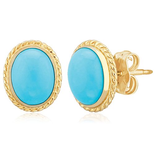 Gen Turquoise Twisted Gallery Post Earrings - 14K Yellow Gold