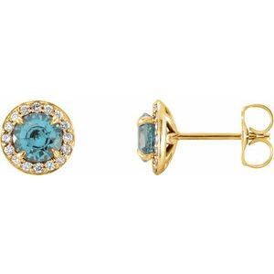 Genuine Aquamarine 4.5 mm Round Aquamarine & 1/6 CTW Diamond Earrings   - 86458:717:P