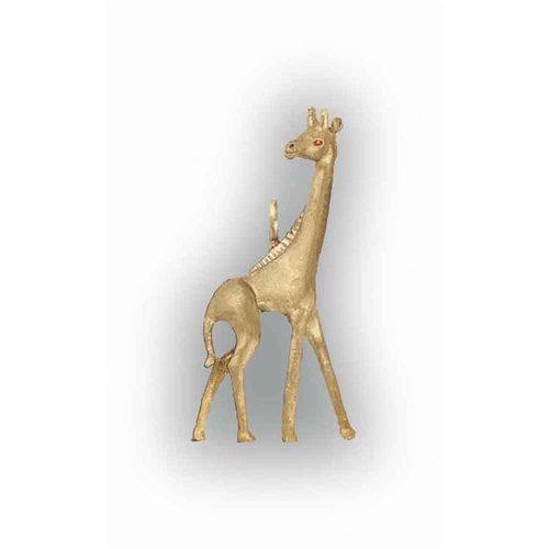 Giraffe with Ruby Eyes Pendant - 14K Yellow Gold