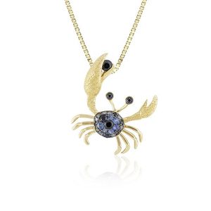 Gold Blue and Black Sapphire Crab Pendant, Hawaiian Inspired Pendant, SCP-36096/BS