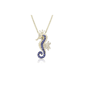Gold Blue Sapphire Seahorse Pendant, Hawaiian Inspired  Pendant, SHP-36072/ BSD