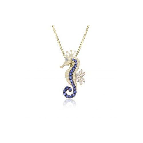 Gold Blue Sapphire Seahorse Pendant, Hawaiian Inspired  Pendant, SHP-36072/ BSD