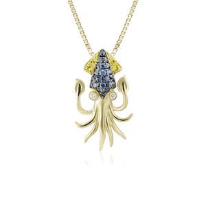 Gold Blue Sapphire Squid Diamond Pendant, Hawaiian Inspired  Pendant, SSP-36062