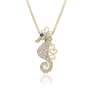 Gold Curls Diamond Seahorse Pendant, Hawaiian Inspired  Pendant, SHP-36070/ DBS