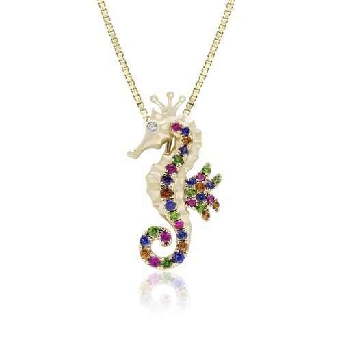 Gold Multi Sapphire Seahorse Diamond Pendant, Hawaiian Inspired  Pendant, SHP-36072/ MSD
