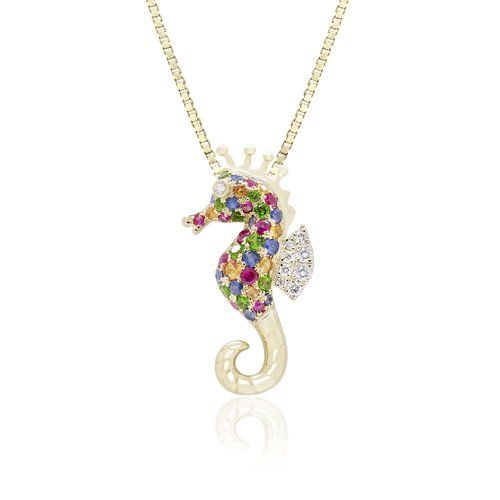 Gold Tail Multi Sapphire Seahorse Diamond Pendant, Hawaiian Inspired  Pendant, SHP-36071/ MSD