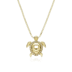 Gold Turtle Diamond Outline Pendant, Hawaiian Inspired  Pendant, STP-36053D