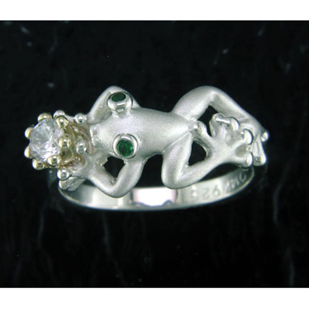 SDSGR217W Good Luck Frog Ring Sterling Silver and 14K...