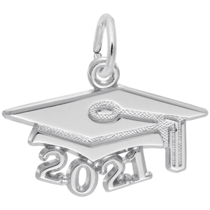 Grad Cap 2021 Large Sterling Silver Charm- 10-6921-0-ss