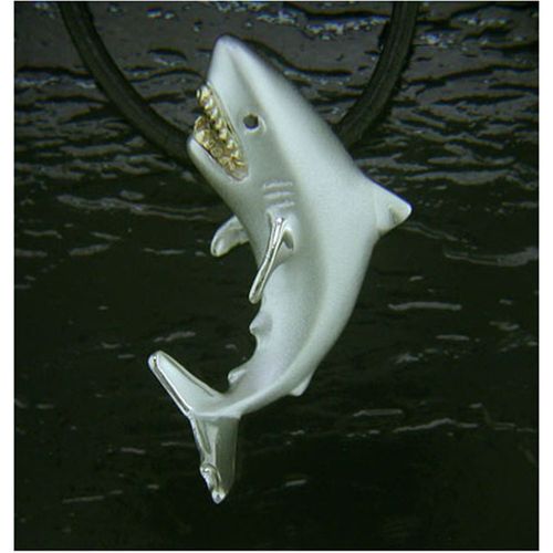 Great White Shark Necklace - Sterling Silver and 14K Gold  - SD-SGN675-18