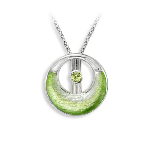 Green Cut-out Circle Necklace - Peridot  Sterling Silver - NN0574SB
