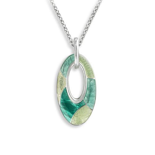 Green Cut-out Oval Necklace, Sterling Silver - NN0553C
