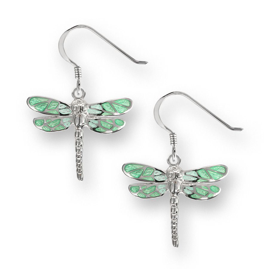 Green Dragonfly Wire Earrings Sterling Silver - SW0526B