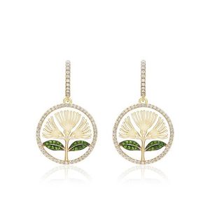 Green Emerald Lehua Earrings