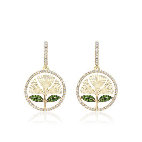 Green Emerald Lehua Earrings