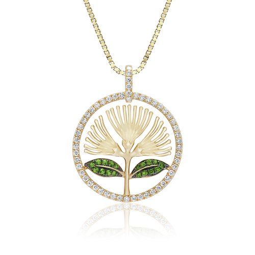 Green Emerald Lehua Pendant