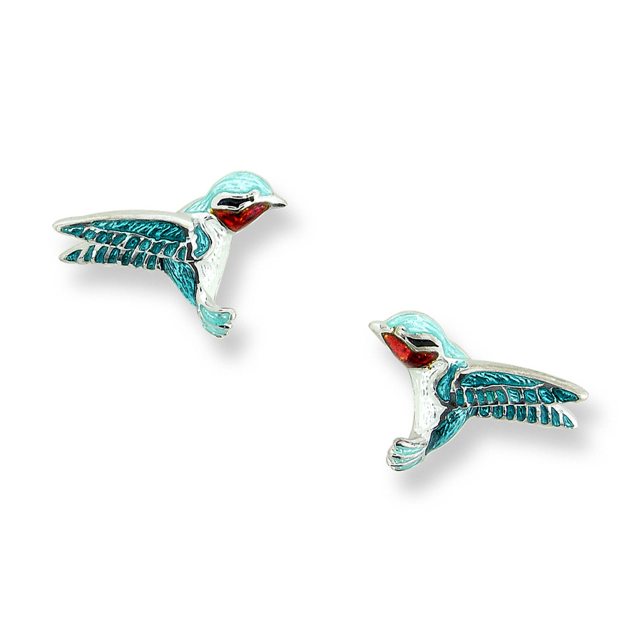 Green Hummingbird Stud Earrings Sterling Silver - SE0511A