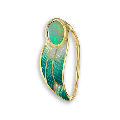 Green Contoured Leaf Pendant 18K -Opal - NNG094C-X