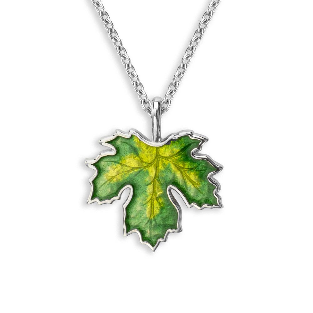 Green Maple Leaf Sterling Silver Necklace 18 mm  - NN0435B