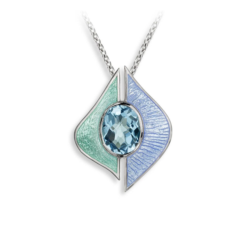 Green Modern Necklace-Swiss Blue Topaz  Sterling Silver - NN0605SB