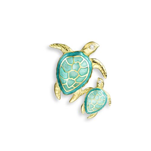 Green Mommy-Baby Turtle Pendant, 18K-Diamonds - NNG117WA-X